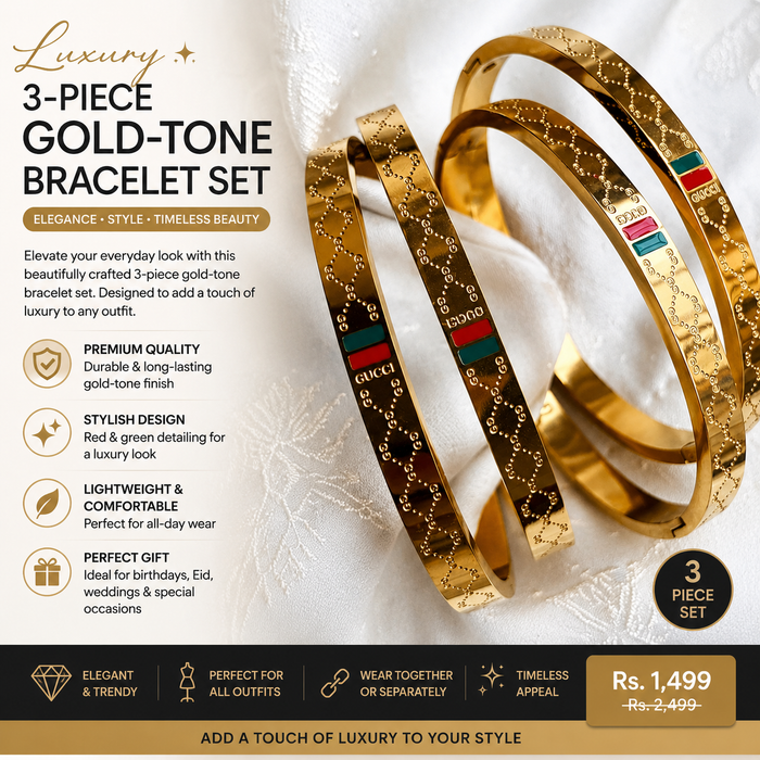 Classic Gold-Tone Bangle with Red & Green Accents