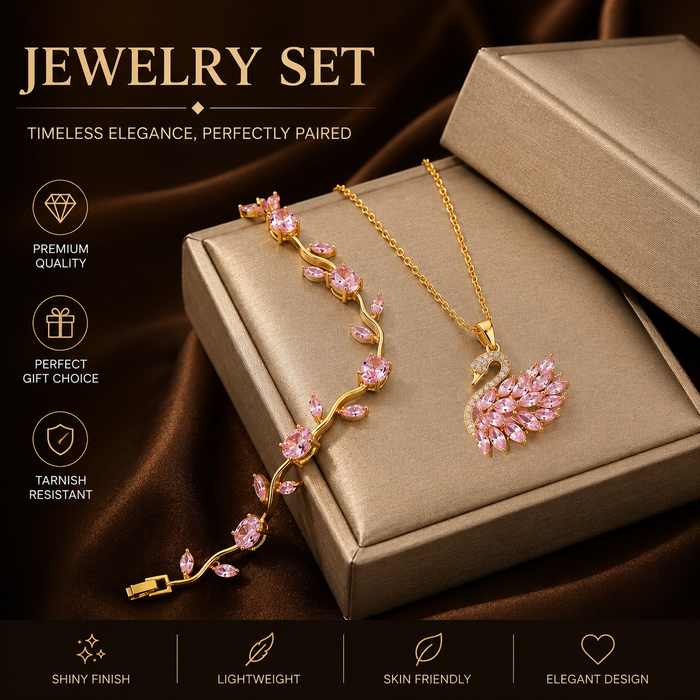 Crystal Swan Jewelry Set – Elegant Necklace & Bracelet