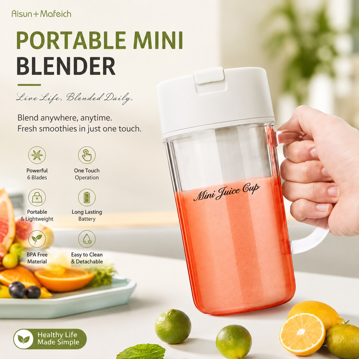 Portable Mini Blender – Rechargeable 6-Blade Juicer