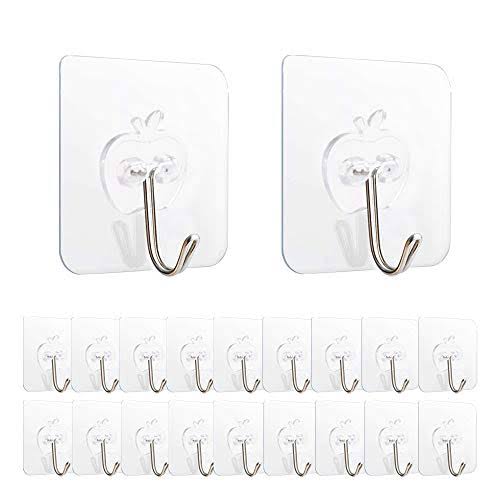 Transparent Adhesive Wall Hooks - Pack of 20